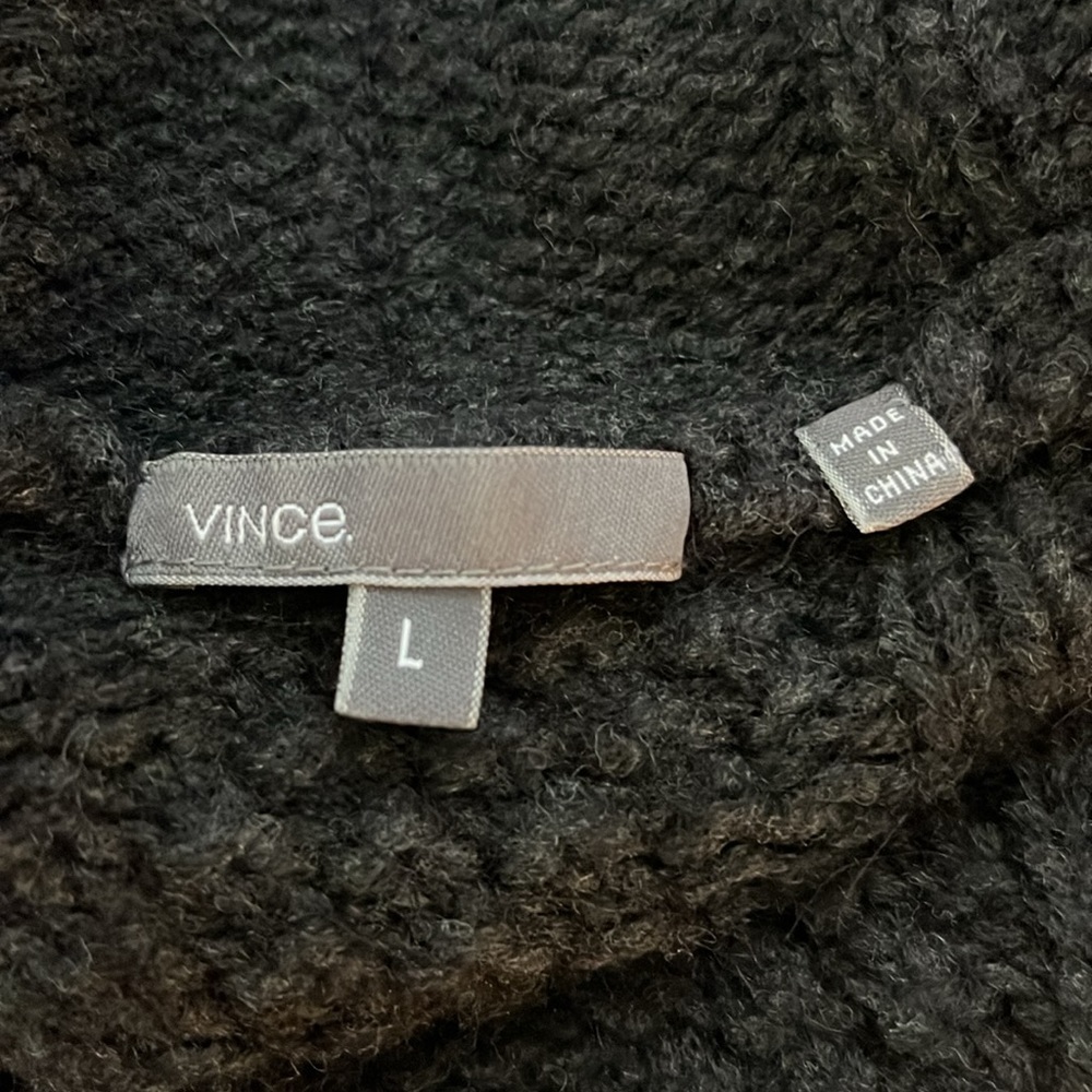 Vince Alpaca Wool Blend Dark Gray Open Long Cardigan Sweater with Hoodie Size L - Picture 9 of 11